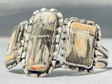 One Of The Best Vintage Native American Navajo Petrified Wood Sterling Silver Bracelet-Nativo Arts