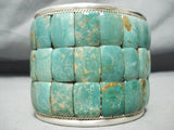 Native American Huge 140 Gram Green Turquoise Wide Inlay Sterling Silver Bracelet-Nativo Arts