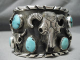 Big Huge 152 Gram Native American Skull Turquoise Sterling Silver Bracelet-Nativo Arts