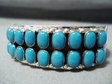Signed Vintage Native American Navajo Sleeping Beauty Turquoise Sterling Silver Bracelet Old-Nativo Arts