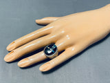 Detailed Night Vintage Native American Navajo Heavy Sterling Silver Opal Ring-Nativo Arts
