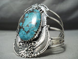 One Of The Biggest Vintage Native American Navajo Spiderweb Turquoise Sterling Silver Bracelet-Nativo Arts