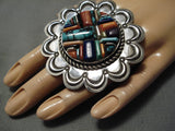 Important Zuni Huge Native American Turquoise Inlay Sterling Silver Ring-Nativo Arts