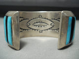 Heavy Thick Vintage Native American Navajo Turquoise Onyx Sterling Silver Bracelet Cuff-Nativo Arts