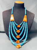 Native American Mind Blowing 5 Tier Santo Domingo Turquoise Sterling Silver Necklace-Nativo Arts