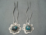 Marvelous Vintage Native American Navajo Damale Turquoise Sterling Silver Hair-pins Old-Nativo Arts