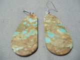Some Of Biggest Best Native American #8 Turquoise Slab Sterling Silver Earrings-Nativo Arts