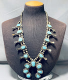 Womens Vintage Native American Navajo Turquoise Sterling Silver Squash Blossom Necklace-Nativo Arts