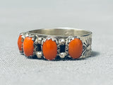 Cute Native American Navajo Domed Coral Sterling Silver Stamped Ring-Nativo Arts