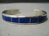 Stunning Vintage Zuni Lapis Inlay Sterling Silver Bracelet Native American-Nativo Arts