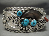 Huge Native American Navajo Silver Garden Turquoise Coral Sterling Bracelet Cuff-Nativo Arts