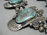 Biggest Vintage Native American Navajo Green Turquoise Sterling Silver Squash Blossom Necklace-Nativo Arts