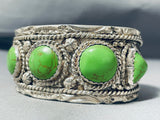 Large Wrist Gaspeite Vintage Native American Navajo Sterling Silver Bracelet Signed-Nativo Arts