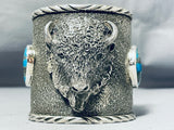 176 Gram Bison Native American Turquoise Sterling Silver Wide Bracelet-Nativo Arts