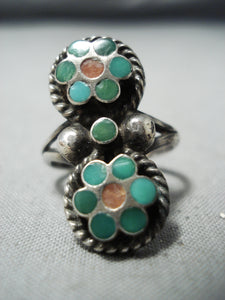 Breathtaking Vintage Zuni Turquoise Sterling Silver Ring Native American Old-Nativo Arts