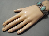 Rare Vintage Native American Navajo Carico Lake Turquoise Sterling Silver Leaf Bracelet Old-Nativo Arts
