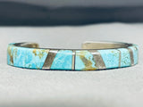 Thicker Vintage Native American Navajo #8 Turquoise Mine Sterling Silver Inlay Bracelet-Nativo Arts