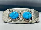 Sturdy Vintage Native American Navajo Two Turquoise Sterling Silver Shield Bracelet-Nativo Arts