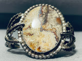 One Of The Most Unique Vintage Native American Navajo Sand Agate Sterling Silver Leaf Bracelet-Nativo Arts