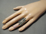 Important Vintage Native American Zuni Alice Quam Razor Turquoise Sterling Silver Ring Old-Nativo Arts