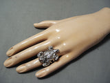 Detailed Huge Native American Navajo Sterling Silver Toad Ring-Nativo Arts