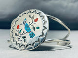 Hand Carved Bluejay Vintage Native American Zuni Turquoise Sterling Silver Bracelet-Nativo Arts
