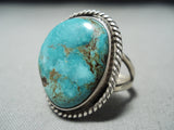 Exquisite Vintage Native American Navajo Pilot Mountain Turquoise Sterling Silver Ring-Nativo Arts