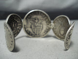 Rare Vintage Navajo/ Hopi Turquoise Coin Silver Bracelet Old-Nativo Arts