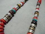 Native American Authentic Singer Chunky Coral Turquoise Sterling Silver Necklace-Nativo Arts