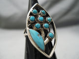 Intricate!! Vintage Zuni Native American Turquoise Flower Sterling Silver Ring-Nativo Arts