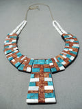 Native American One Of The Most Intricate Santo Domingo Turquoise Inlay Necklace-Nativo Arts