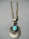 Dynamic Vintage Native American Navajo Blue Gem Turquoise Sterling Silver Necklace Old-Nativo Arts