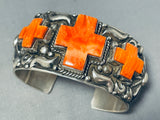 Most Unique Native American Navajo Cross Shell Sterling Silver Heavy Bracelet-Nativo Arts