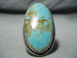 Enormous Vintage Native American Navajo Pilot Mountain Turquoise Sterling Silver Ring Old-Nativo Arts