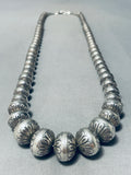 Heavy 92 Gram Vintage Native American Navajo Hand Tooled Sterling Silver Bead Necklace-Nativo Arts
