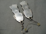 Huge Vintage Navajo Turquoise Kachina Sterling Silver Native American Earrings-Nativo Arts