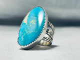 Awesome Native American Navajo Signed Blue Gem Turquoise Sterling Silver Colossal Ring-Nativo Arts