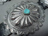 Hand Tooled Authentic Vintage Native American Navajo Turquoise Sterling Silver Concho Belt-Nativo Arts