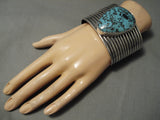 One Of The Biggest Vintage Native American Navajo Basalt Turquoise Sterling Silver Bracelet-Nativo Arts