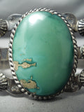 Early Vintage Native American Navajo Repoussed Sterling Silver Green Turquoise Bracelet-Nativo Arts