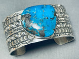 Amazing San Felipe Signed Pilot Mountain Turquoise Sterling Silver Huge Bracelet-Nativo Arts