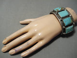 One Of The Finest Native American Squared Turquoise Sterling Silver Bracelet-Nativo Arts