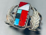Beautiful Vintage Native American Navajo Turquoise Sterling Silver Leaf Bracelet-Nativo Arts