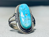 Old Authentic Vintage Native American Navajo Brilliant Blue Turquoise Sterling Silver Ring-Nativo Arts