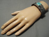 One Of The Best Vintage Native American Navajo Coiled Cuff Sterling Silver Turquoise Bracelet-Nativo Arts