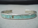 Signed Zuni Native American 8 Turquoise Inlay Sterling Silver Bracelet-Nativo Arts
