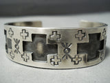 Heavy Ange Chavez Native American Sterling Silver Cross Bracelet Cuff-Nativo Arts