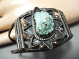 Starburst Vintage Native American Navajo Green Turquoise Sterling Silver Bracelet Old-Nativo Arts