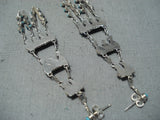 Signed Native American Navajo Turquoise Sterling Silver Chandelier Earrings-Nativo Arts