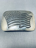 Very Unique American Flag Handmade Vintage Native American Navajo Sterling Silver Buckle-Nativo Arts